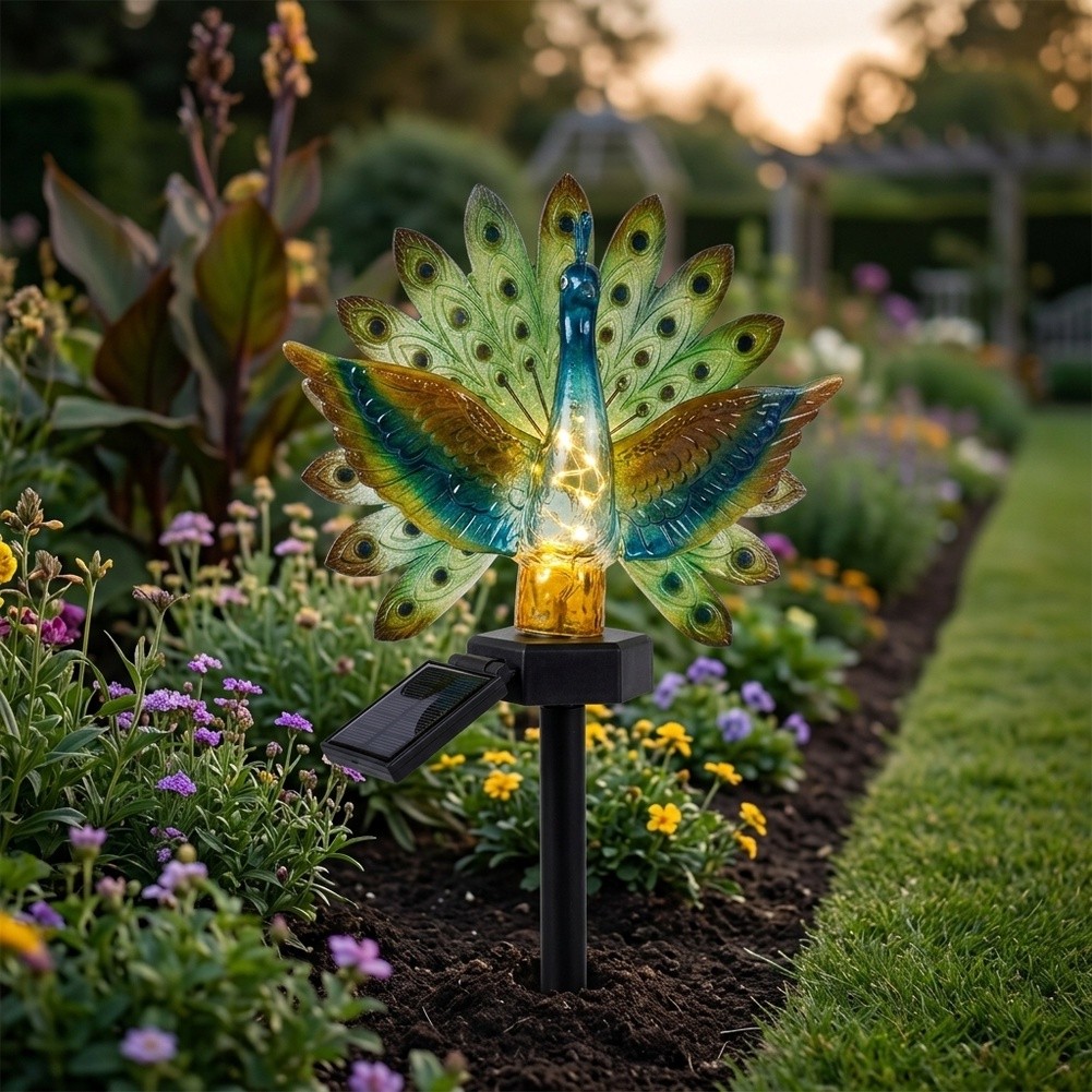 Resin Art Design - Resin Solar Peacock Garden Art with