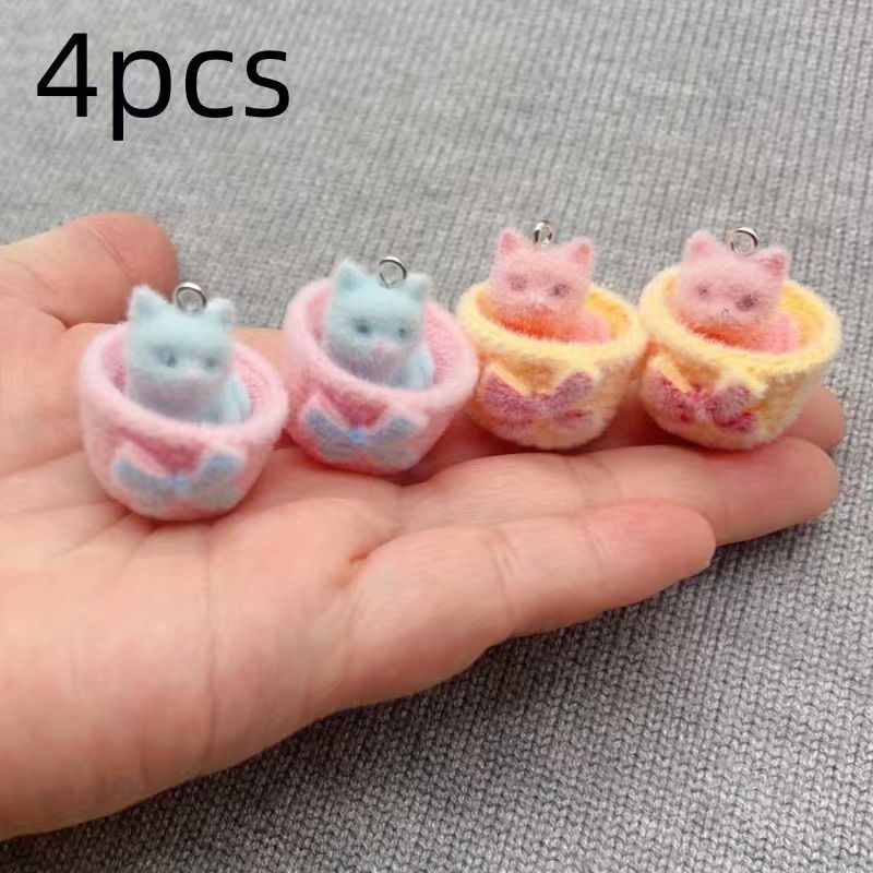 4pcs 3D plush resin cat pendan - Resin Art Love ulasan dan harga