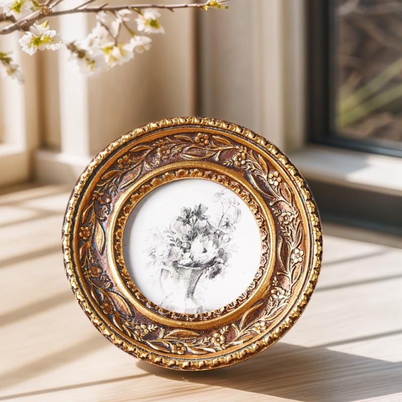 Antique Bronze Gold Round Phot - Resin Art For Photo Frame ulasan dan harga