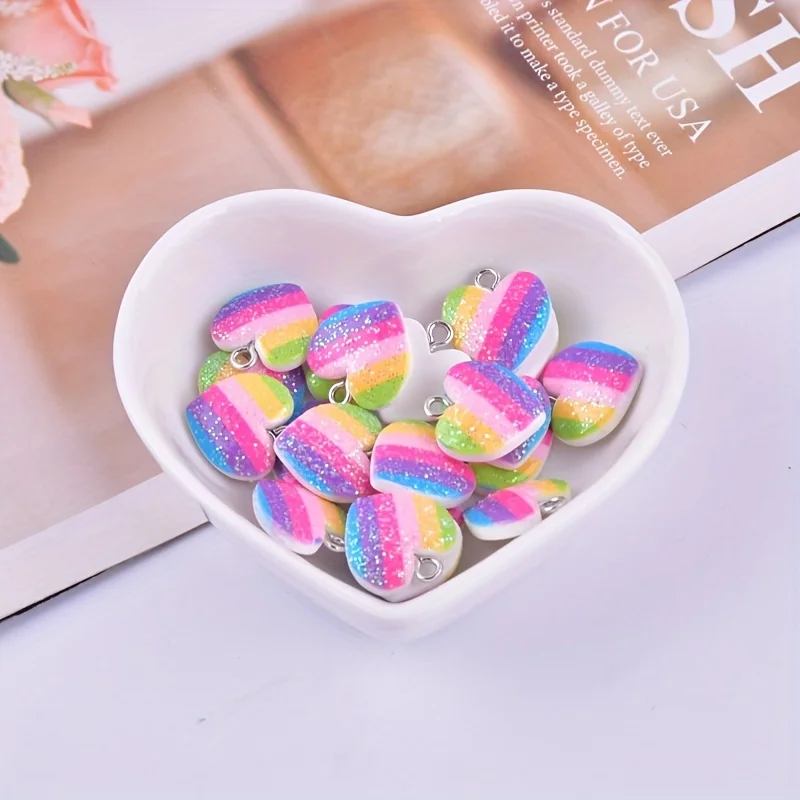 10Pcs Colorful Heart Resin Cha - Resin Art Love ulasan dan harga