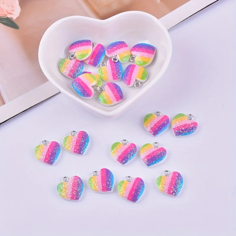 10Pcs Colorful Heart Resin Cha - Resin Art Love ulasan dan harga