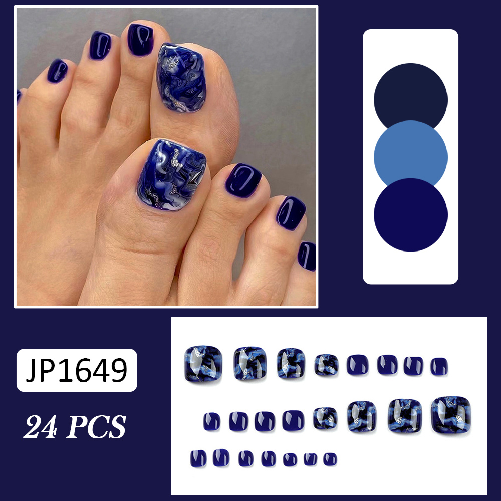 24pcs Glossy Blue False Toenai - Resin Art And Deco ulasan dan harga