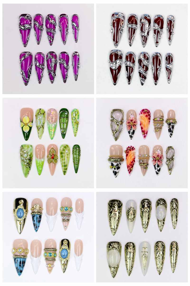 10Pcs Long Stiletto Press-On N - Resin Art Design ulasan dan harga